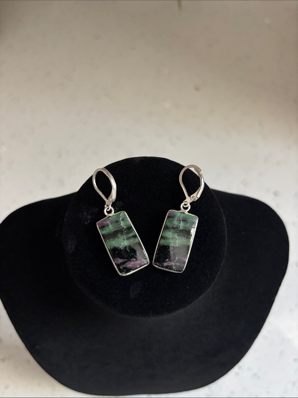 Sterling Silver Green and Purple Ruby Zoisite Gemstone Drop Earrings